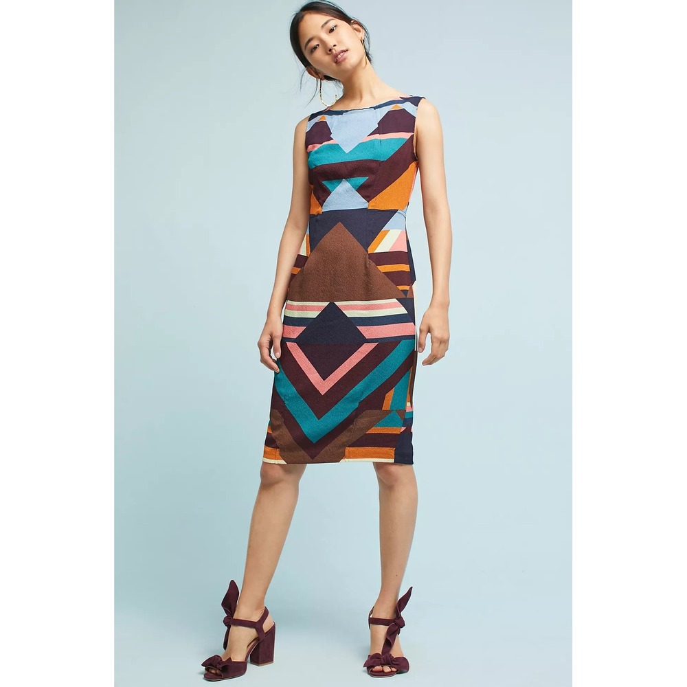 Tracy Reese Geo Silk Dress Womens Size 4 Multi Geometric Abstract Art Deco NWT